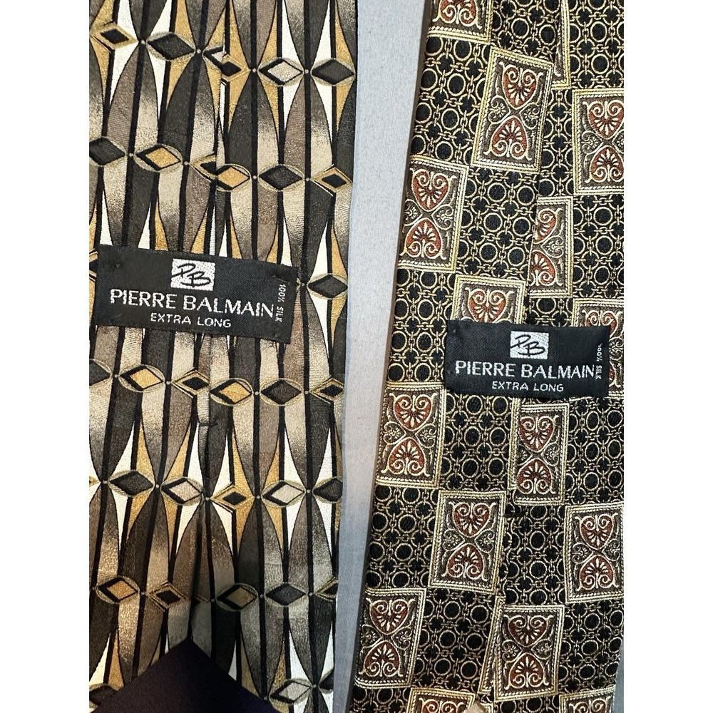 VTG Set Of 2 Pierre Balmain Extra Long Neck Ties Geometric Gold/Black - Picture 5 of 6